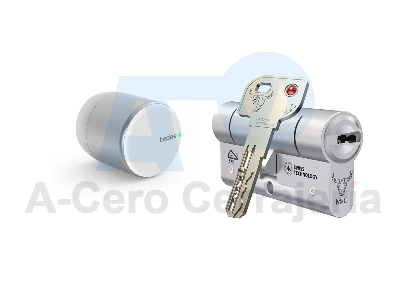 Tedee PRO + M&C Minos 32x32 Níquel con adaptador