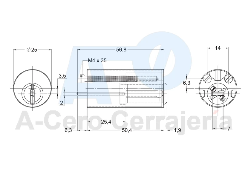Bombín tipo CISA de 25mm Ø parte exterior tipo Aumón 8000 Ω2 MASTER