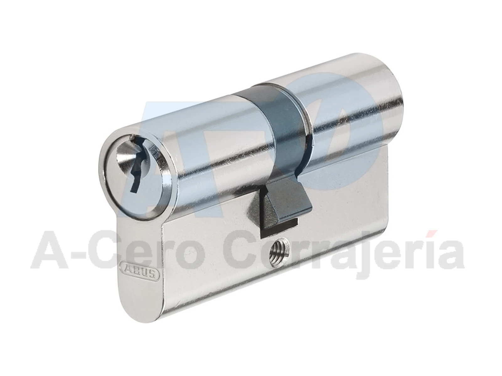 Bombín ABUS E50 de perfil europeo en níquel con leva y tornillo de fijación